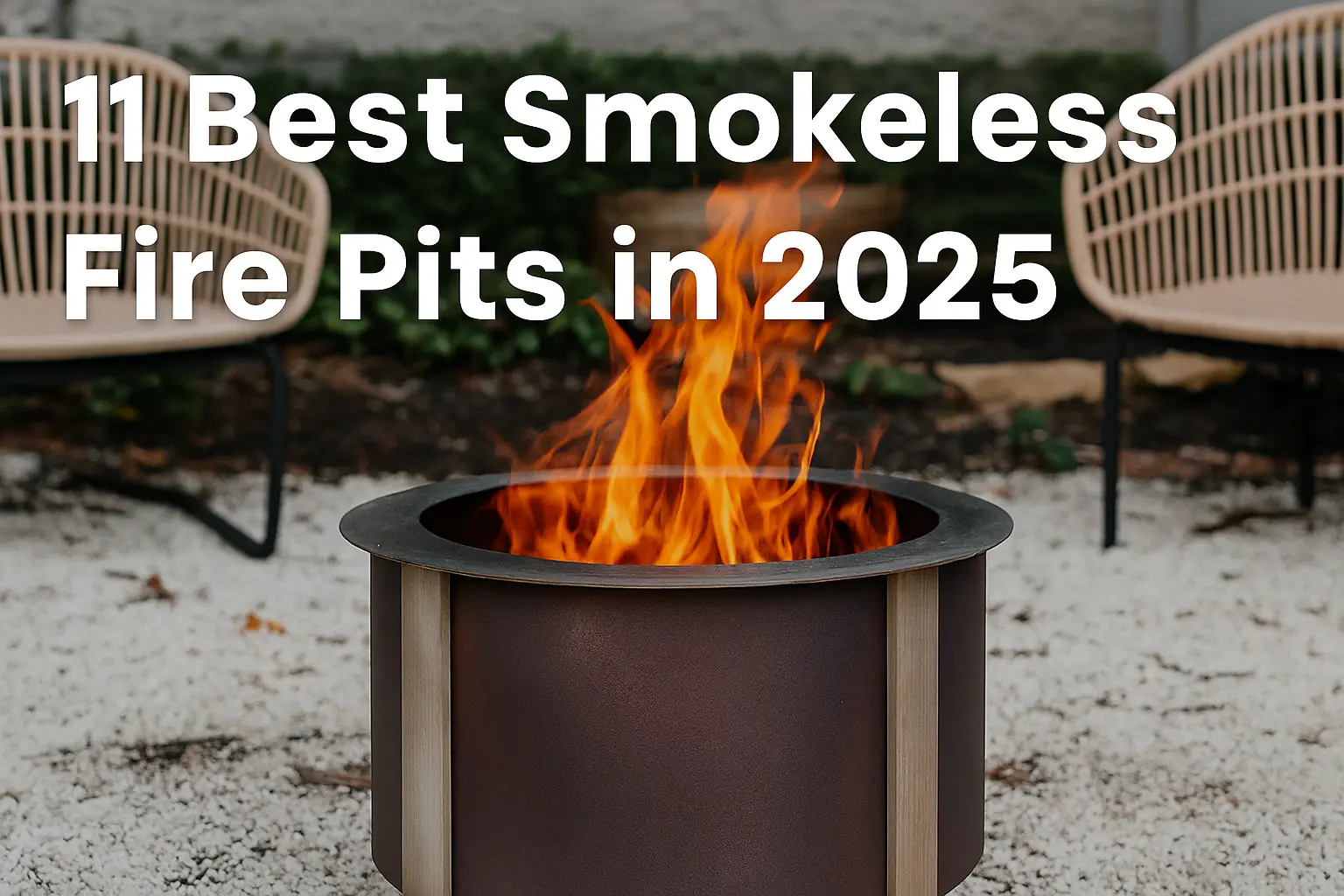 Smokeless fire pit burning with chairs in background — featured image for 11 best smokeless fire pits in 2025
