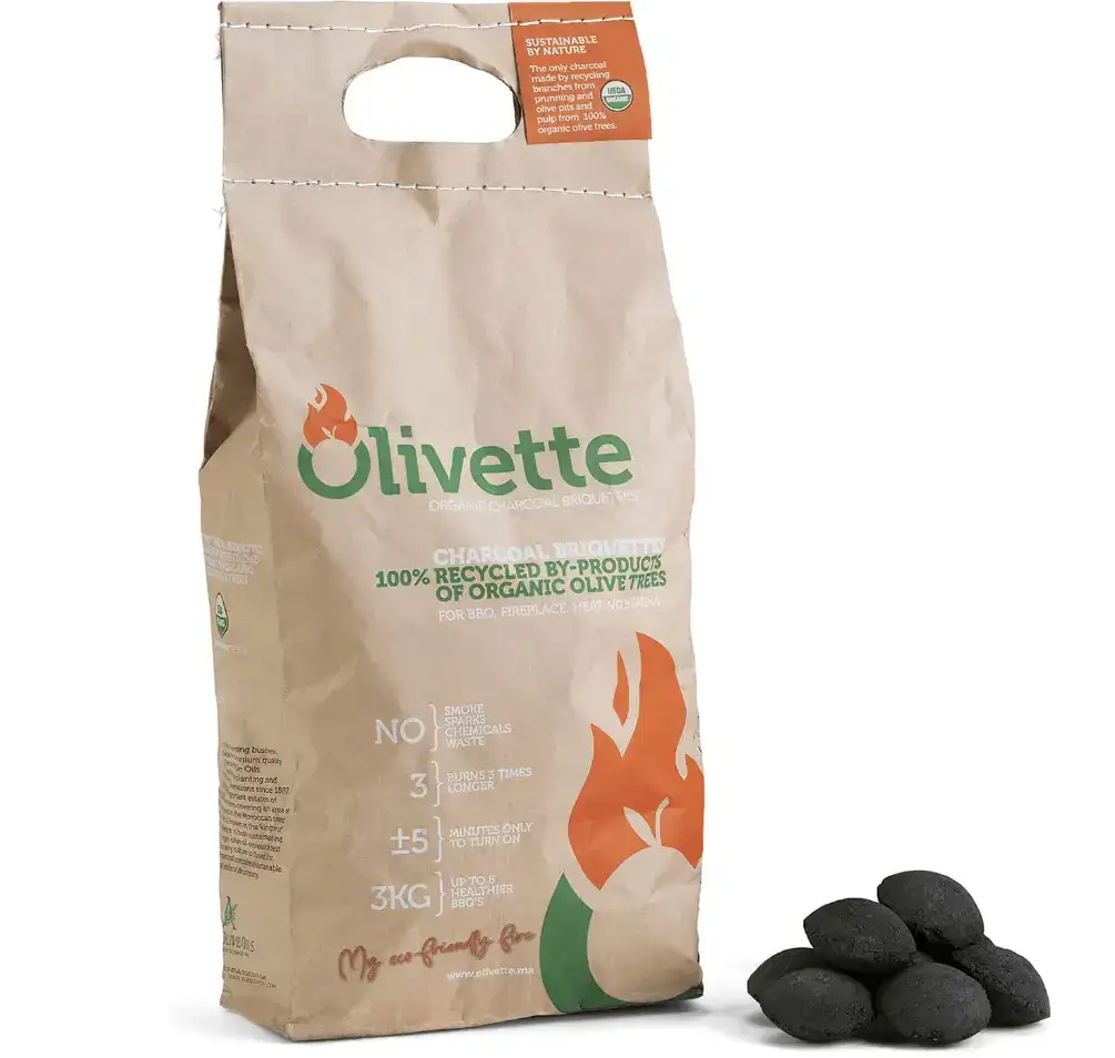 Olivette Organic Smokeless Charcoal Briquettes for BBQ